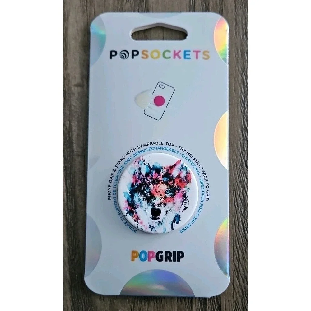 THREE PopSockets Mount, Wolf Popgrip & Bubblegum Giraffe Poptop